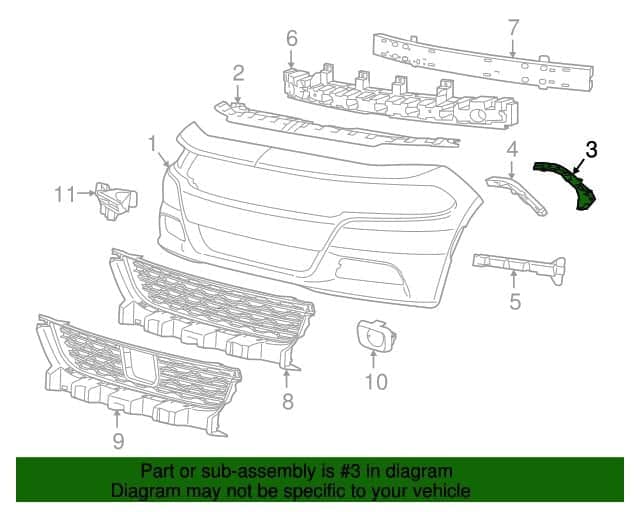 Suport bara protectie, spoiler Dodge Charger, 2016-2023, montare fata, stanga, plastic-polipropilena (PP), RapidAuto