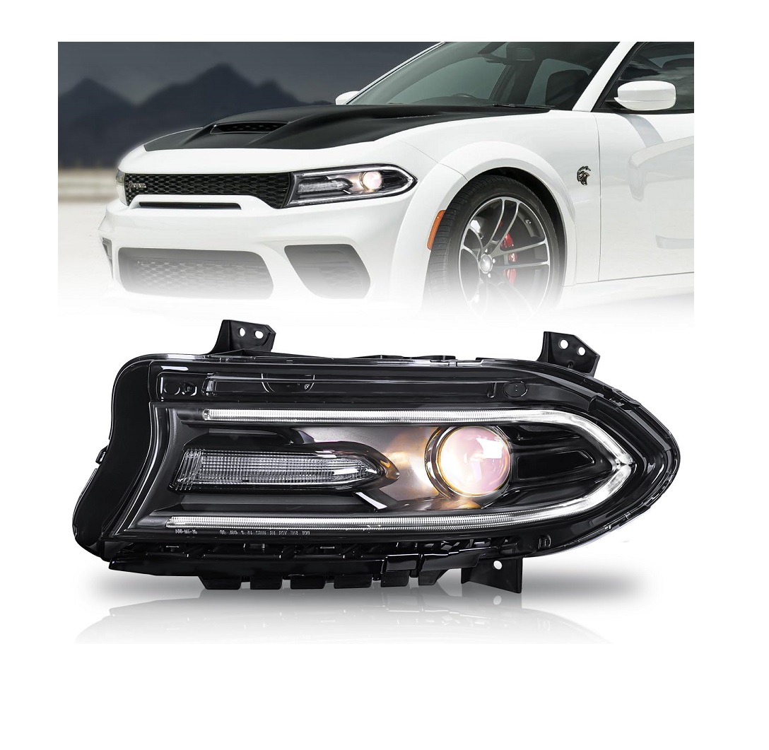 Far Dodge Charger, 06.2014-2015, montare fata, stanga, cu indicator led; cu lumini de zi tip LED; Tip=USA; HiR2+LED; manual; cu capac; cu bec; Omologare: SAE; halogen, RapidAuto