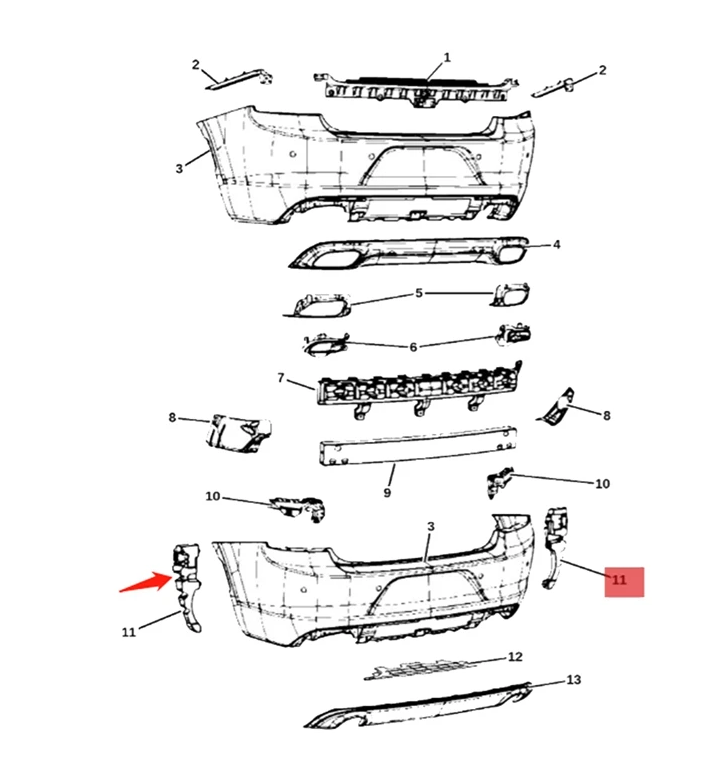 Suport bara protectie, spoiler Dodge Charger, 2016-2023, montare spate, dreapta, plastic; exterior, RapidAuto