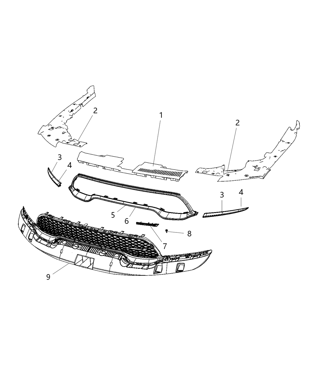 Rama grila radiator Dodge Durango, 07.2020-, montare fata, vopsit; negru/negru, RapidAuto