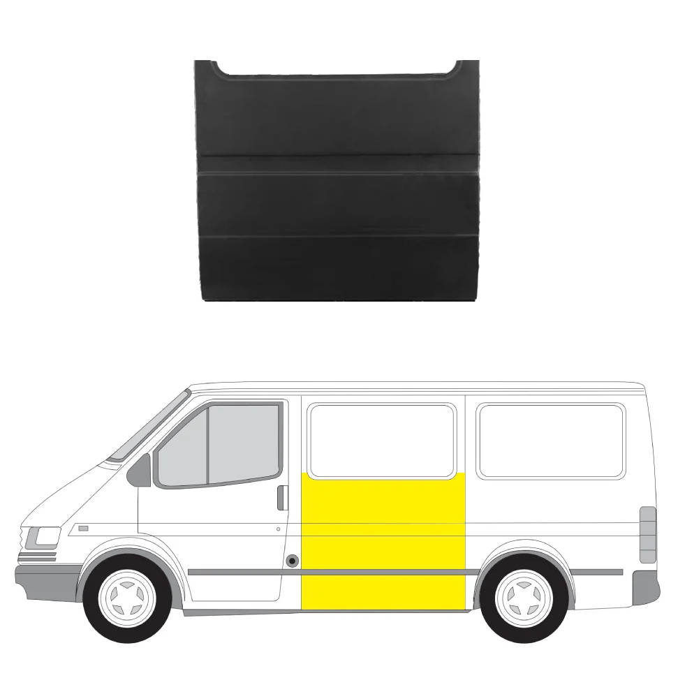 Panou reparatie lateral Ford Transit (Ve6), 10.1985-01.1991; Transit (Ve64), 01.1991-09.1994; Transit (Ve83), 06.1994-07.2000, montare stanga, pana la geam; roti spate simple; Lungime 1200 mm; 106 cm, KLOKKERHOLM