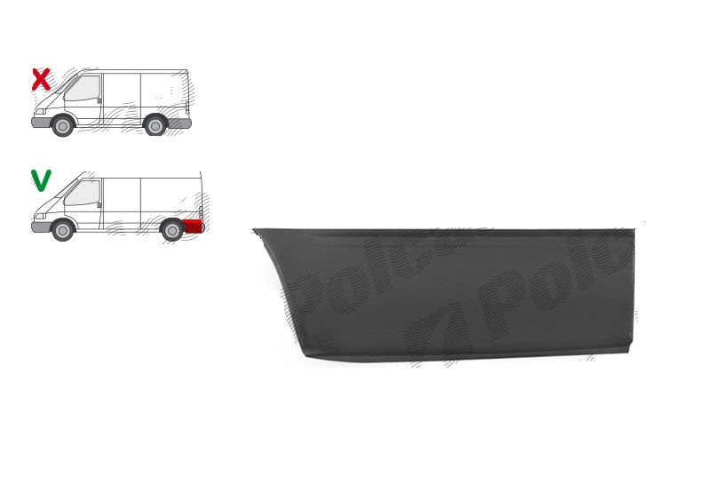 Segment reparatie colt aripa spate Ford Transit (Ve64), 1992-2000; Transit (Ve83), 06.1994-07.2000; model: lungime, montare spate, stanga, inferior; Lungime 950, inaltime 360 mm, KLOKKERHOLM