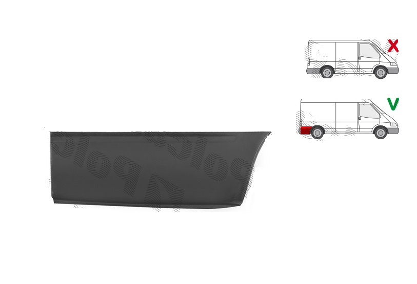 Segment reparatie colt aripa spate Ford Transit (Ve64), 1992-2000; Transit (Ve83), 06.1994-07.2000; model: lungime, montare spate, dreapta, inferior; Lungime 950, inaltime 352 mm, KLOKKERHOLM
