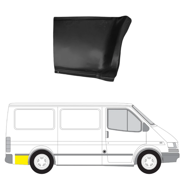 Segment reparatie colt aripa spate Ford Transit (Ve64), 1992-2000; Transit (Ve83), 06.1994-07.2000; model: scurt, montare spate, dreapta, inferior; Lungime 397, inaltime 313 mm, KLOKKERHOLM