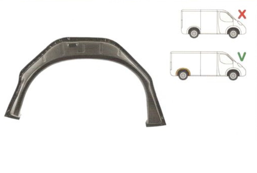 Pasaj interior roata spate, contra aripa Ford Transit (Ve64), 01.1991-09.1994; Transit (Ve83), 06.1994-07.2000, model: lungime, montare spate, dreapta, galvanizat; exterior, RapidAuto