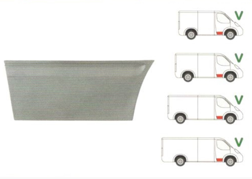 Element reparatie usa Ford Transit (V184/5), 05.2000-04.2006; Transit/Tourneo (V347/8), 05.2006-04.2013, montare fata, dreapta, inferior; galvanizat; usa fata; inaltime 280 mm, RapidAuto