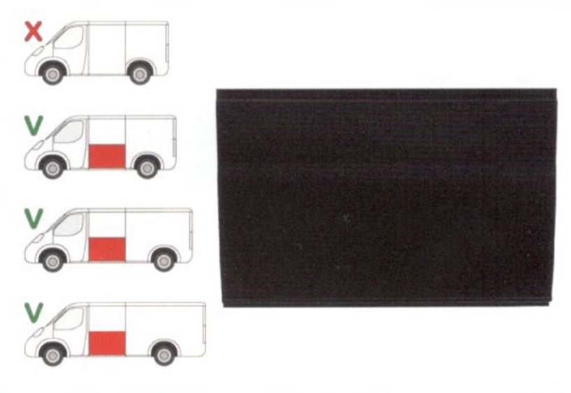 Panou reparatie lateral Ford Transit (V184/5), 05.2000-04.2006; Transit/Tourneo (V347/8), 05.2006-04.2013, model: lungime, medium, montare stanga, galvanizat; segment latime; Lungime 1440, inaltime 970 mm; pana la geam, RapidAuto