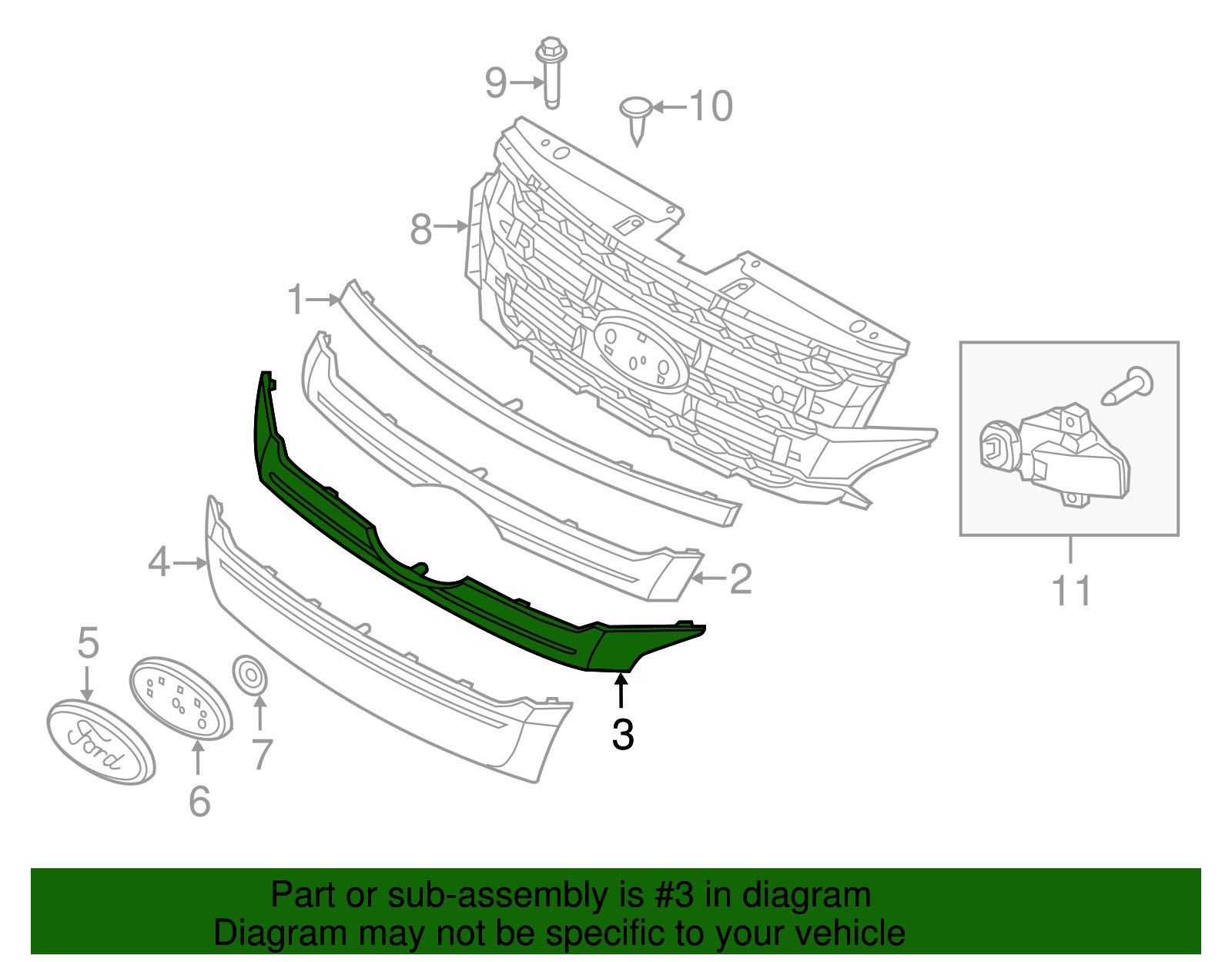 Ornament grila Ford Edge, 2011-10.2014, model: Version USA, montare fata, cromat, RapidAuto