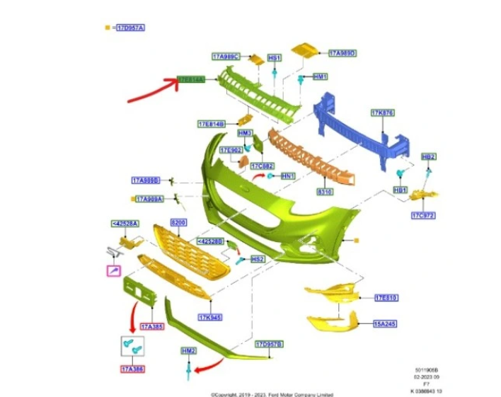 Armatura bara fata Ford Puma, 10.2019-, plastic; superior, RapidAuto