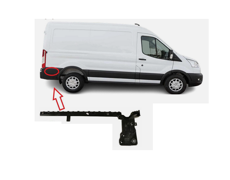 Suport bara protectie, spoiler Ford Transit/Tourneo, 01.2014-12.2019, model: varianta lunga, montare spate, dreapta, colt; lateral, inferior, RapidAuto