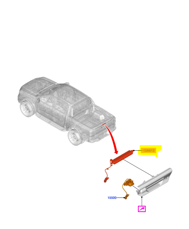Lampa stop frana suplimentara Ford Ranger (Ra), 12.2022-, model: Central, montare spate, centrala, LED; OE