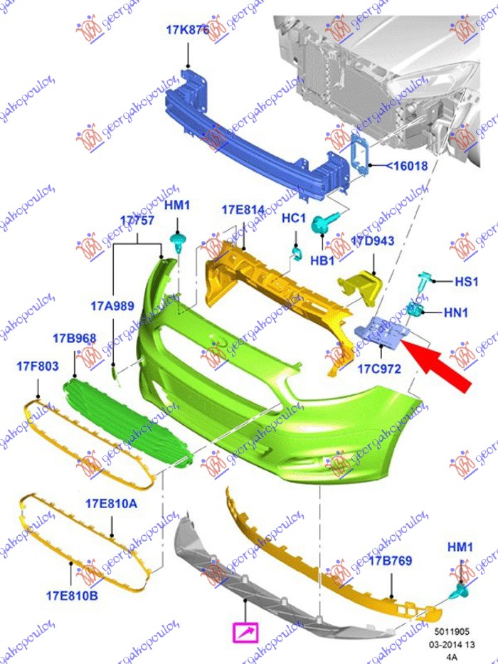 Suport bara protectie, spoiler Ford Transit/Tourneo Connect, 03.2013-10.2018, model: Transit, montare fata, dreapta, RapidAuto