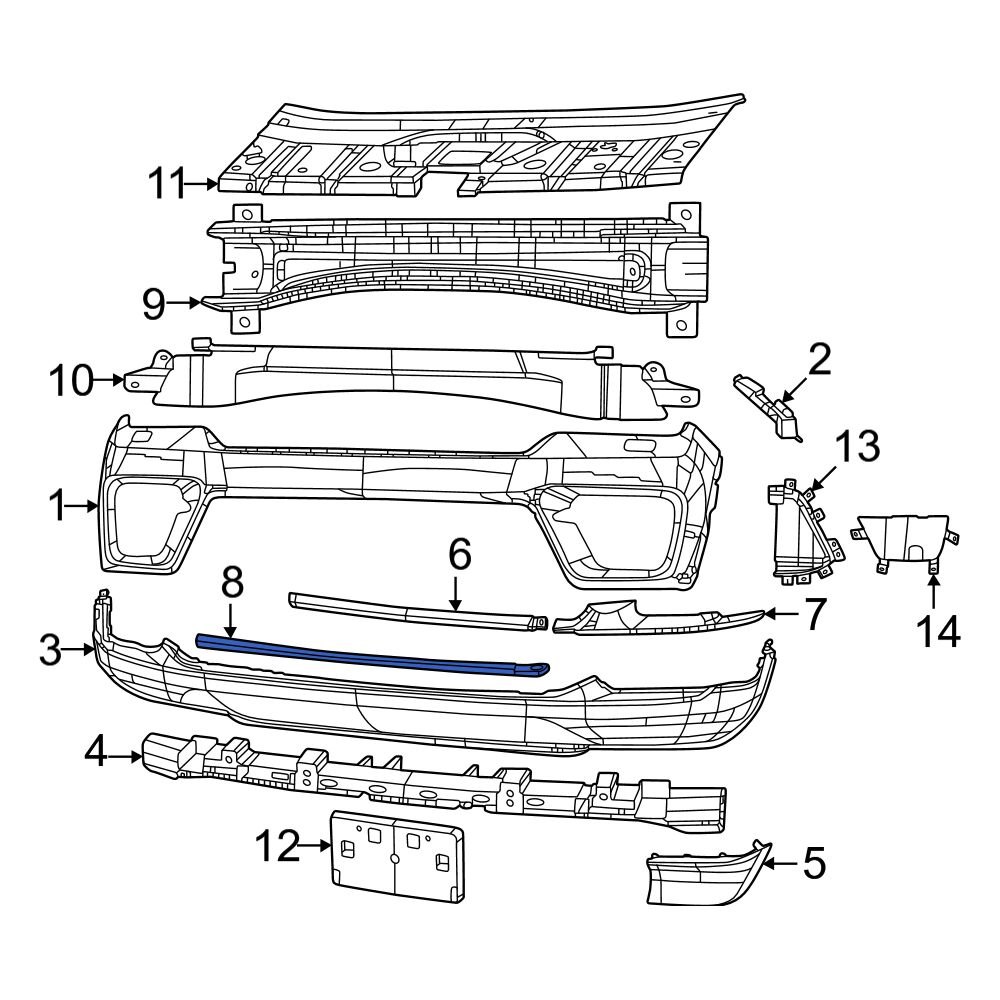 Ornament bara protectie, spoiler Jeep Grand Cherokee (Wl), 2022-, montare fata, cromat, RapidAuto