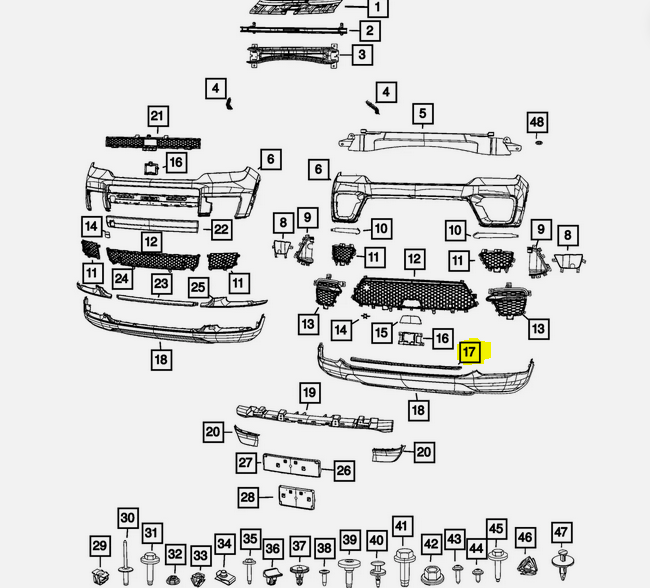 Ornament bara protectie, spoiler Jeep Grand Cherokee (Wl), 2022-, montare fata, negru, RapidAuto
