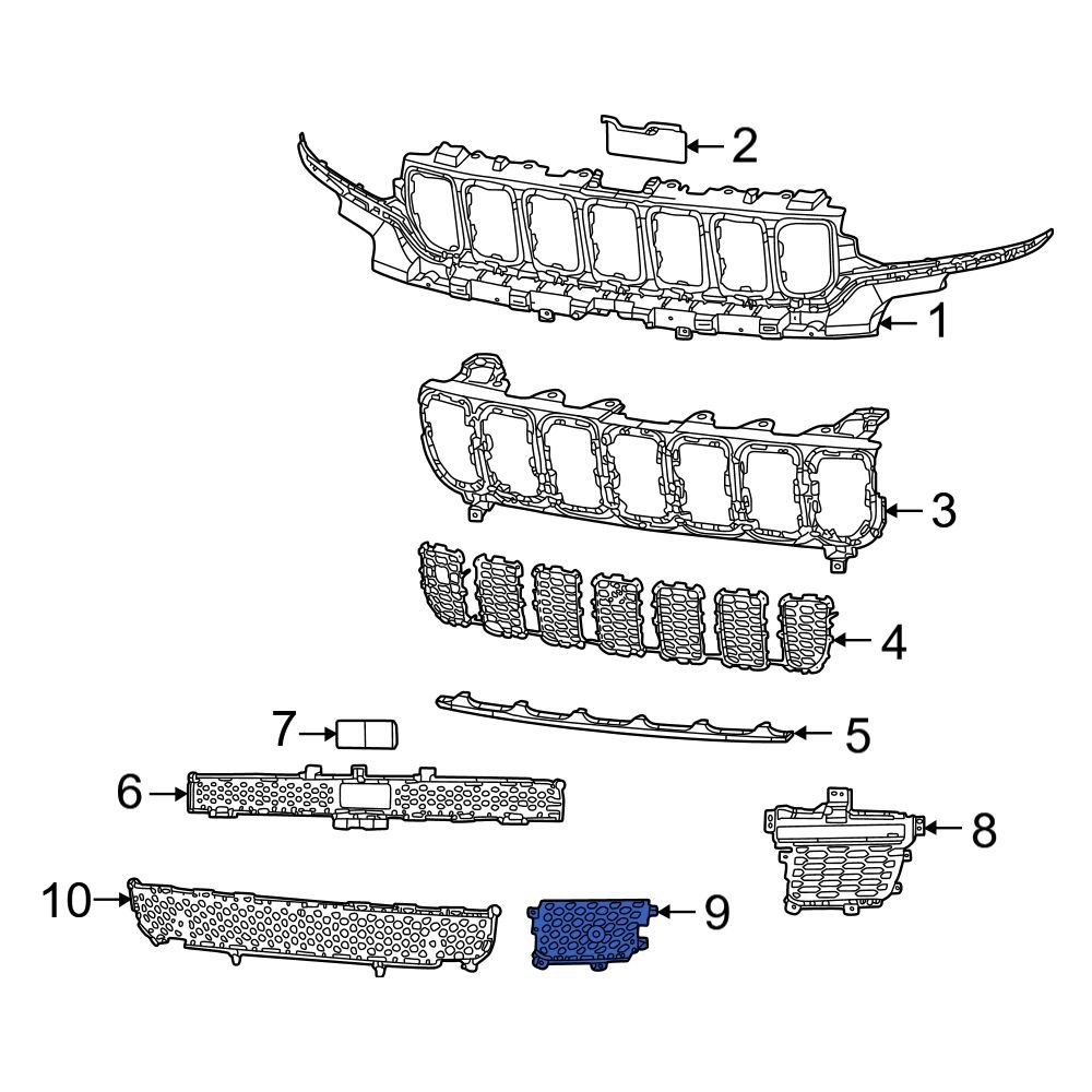 Grila bara fata Jeep Grand Cherokee (Wl), 2021-, montare fata, stanga, cu gauri senzori parcare (PDC), RapidAuto