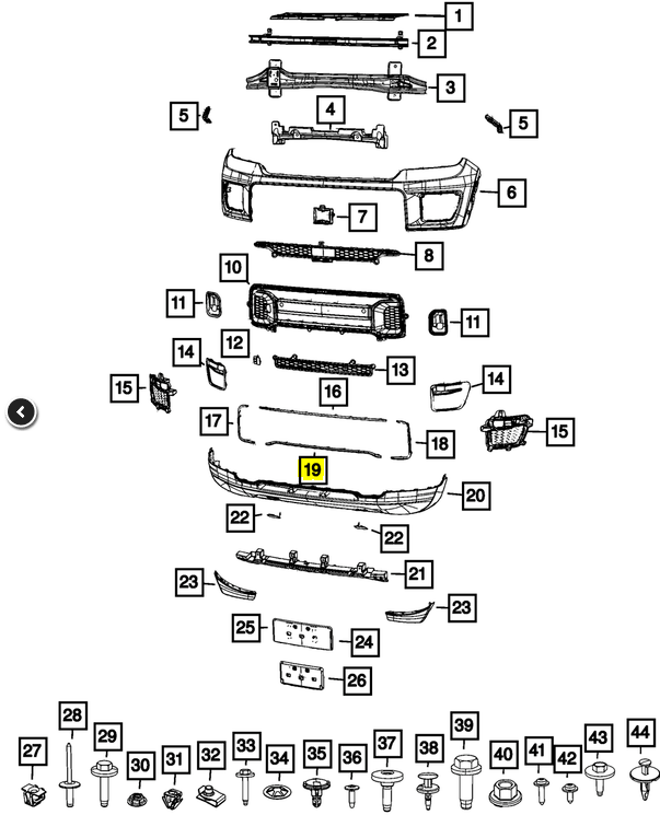 Ornament grila Jeep Grand Cherokee (Wl), 2021-, montare fata, cromat; inferior, RapidAuto