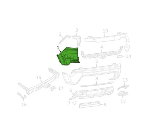 Parte laterala bara, colt lateral flaps Jeep Cherokee, 09.2018-, montare spate, stanga, grunduit, gata de vopsit, RapidAuto