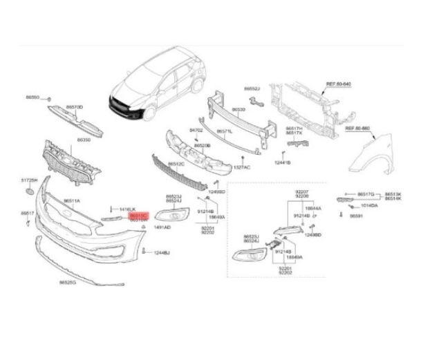 Suport bara protectie, spoiler Kia Cee'd (Eu), 2015-12.2018, montare fata, stanga, RapidAuto