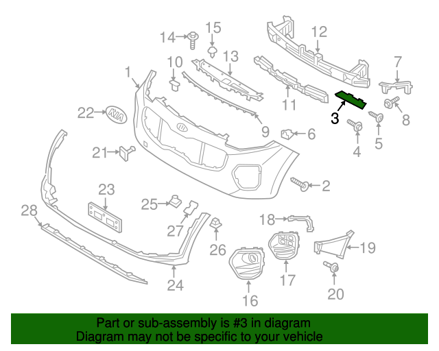 Suport bara protectie, spoiler Kia Sportage (Ql), 09.2015-12.2021, montare fata, stanga, plastic; lateral, RapidAuto