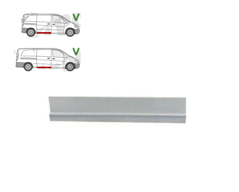 Segment reparatie panou usa Mercedes Vito/ Viano (W639), 01.2003-10.2010; Vito/ Viano (W639), 10.2010-2014, montare dreapta, usa glisanta; lungime 1140, mm inaltime 210 mm, KLOKKERHOLM
