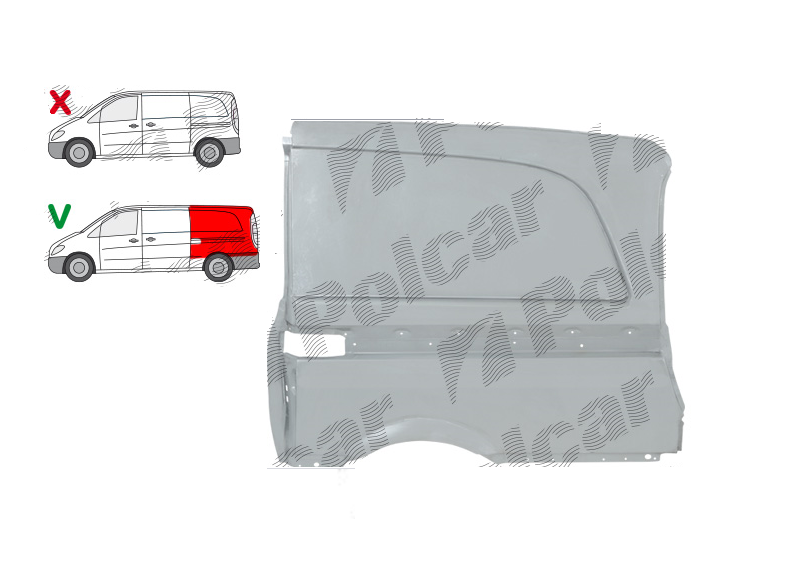 Segment reparatie aripa spate Mercedes Vito/ Viano (W639), 01.2003-2014, model: lungime, montare spate, stanga, galvanizat; element superior; pana la plafon; vehicul cu usa stanga culisanta, RapidAuto