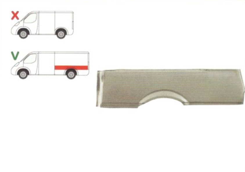 Segment reparatie aripa spate Mercedes Vito/ Viano (W639), 01.2003-2014, model: extra lung, montare spate, stanga, galvanizat; element superior; Lungime 1710, inaltime 442 mm; 40 cm; vehicul cu usa stanga culisanta, RapidAuto