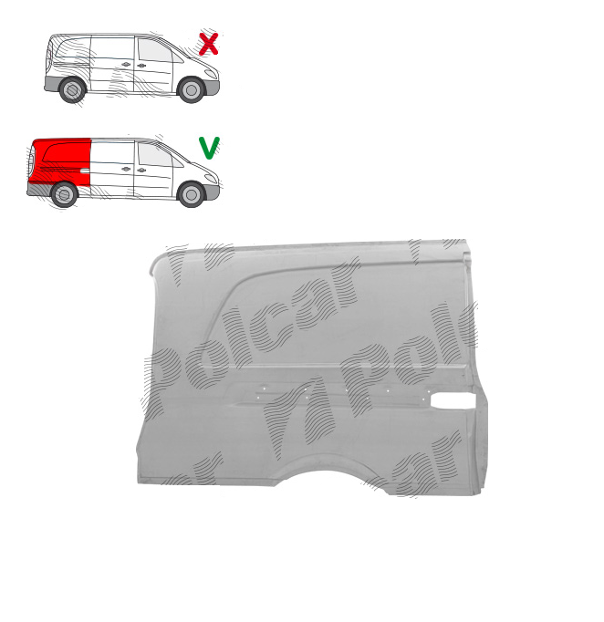 Segment reparatie aripa spate Mercedes Vito/ Viano (W639), 01.2003-2014, model: lungime, montare spate, dreapta, galvanizat; element superior; pana la plafon, RapidAuto