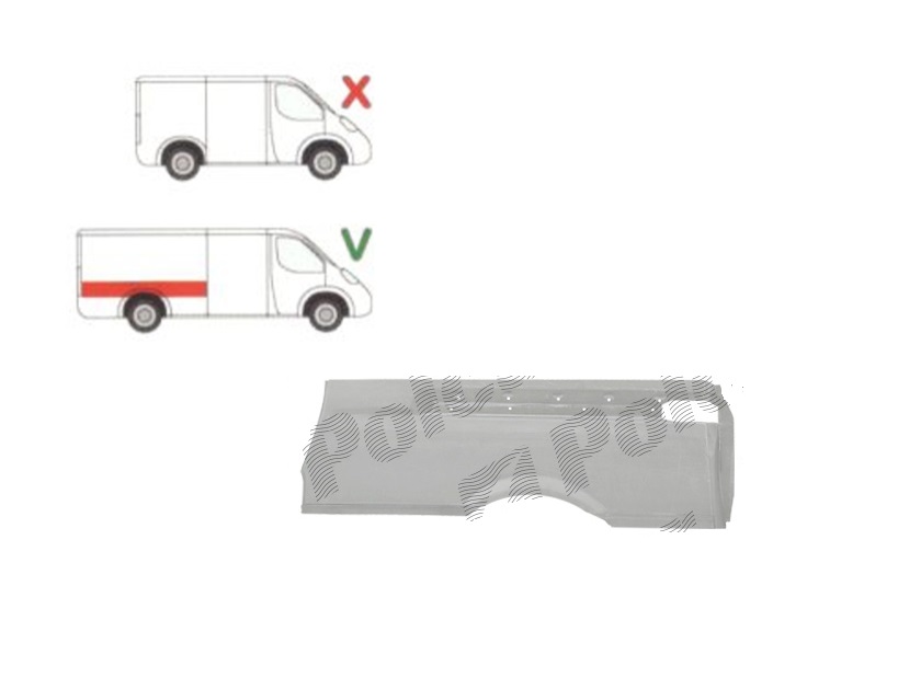 Segment reparatie aripa spate Mercedes Vito/ Viano (W639), 01.2003-2014, model: lungime, montare spate, dreapta, galvanizat; element superior; pana la geam, RapidAuto