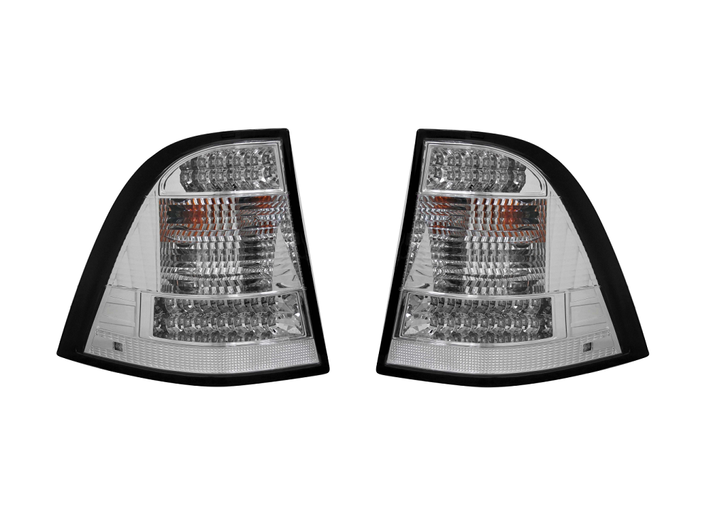 Stop spate, lampa Mercedes Clasa Ml (W163), 01.2002-07.2005, model tuning, montare spate, stanga+dreapta, cu lumina de parcare LED; cu lampa ceata LED; cu lampa stop frana cu LED; LED+P21W+PY21W; transparent, argintiu; tuning; Taiwan