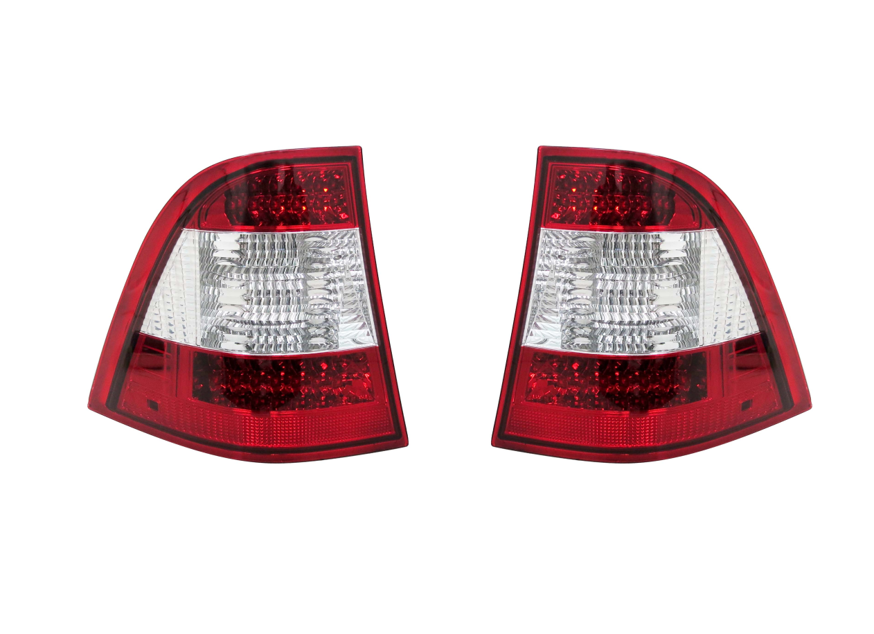 Stop spate, lampa Mercedes Clasa Ml (W163), 01.2002-07.2005, model tuning, montare spate, stanga+dreapta, cu lumina de parcare LED; cu lampa ceata LED; cu lampa stop frana cu LED; LED+P21W+PY21W; rosu, transparent, argintiu; tuning; Taiwan