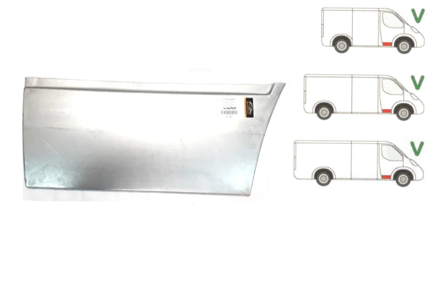 Segment reparatie panou usa Mercedes Sprinter, 01.1995-01.2007; Vw Lt Ii, 05.1996-12.2005, montare fata, dreapta, otel 1,00 mm, galvanizat; joasa; inaltime 310mm, RapidAuto