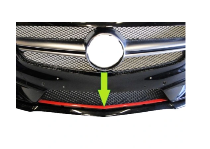 Spoiler bara protectie Mercedes Clasa A (W176), 2013-08.2018, model: pachet AMG, montare fata, CU material rosu, RapidAuto