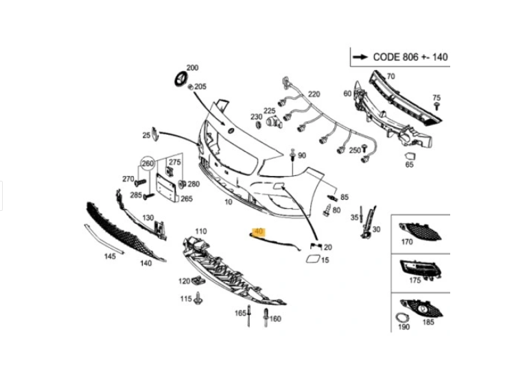 Ornament bara protectie, spoiler Mercedes Clasa A (W176), 2013-08.2018, model: pachet AMG, montare fata, stanga, RapidAuto