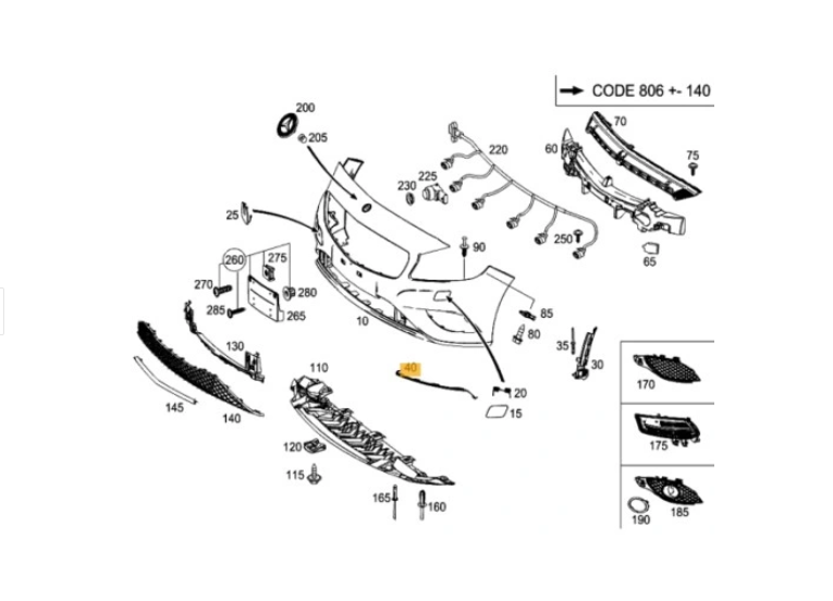 Ornament bara protectie, spoiler Mercedes Clasa A (W176), 2013-08.2018, model: pachet AMG, montare fata, dreapta, RapidAuto