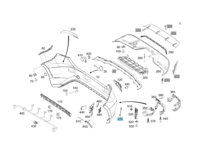 Grila bara protectie, spoiler Mercedes Clasa A (W176), 2013-08.2018, Model : Amg Packet, Clasa A (W176), 2013-08.2018, Model : A 45, Amg, montare spate, dreapta, RapidAuto