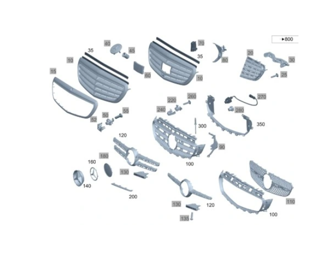 Ornament grila Mercedes Clasa E (W213), 03.2016-2024, montare fata, Negru lucios, RapidAuto