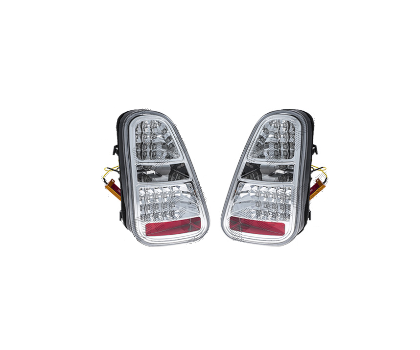 Stop spate, lampa Mini One/Cooper/Cabrio (R50/R52/R53), 06.2001-06.2004, model tuning, montare spate, stanga+dreapta, cu indicator led; LED+W16W; cromat, transparent; cu soclu bec; tuning; Taiwan