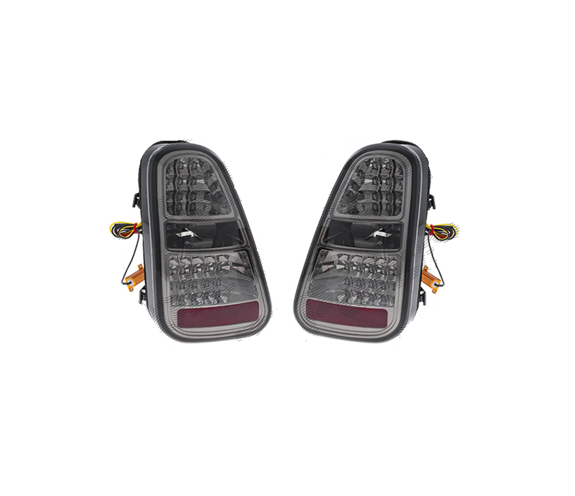 Stop spate, lampa Mini One/Cooper/Cabrio (R50/R52/R53), 06.2001-06.2004, model tuning, montare spate, stanga+dreapta, cu indicator led; LED+W16W; fumuriu, transparent; cu soclu bec; tuning; Taiwan