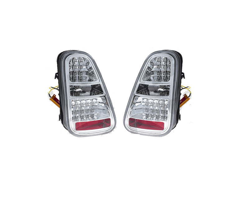 Stop spate, lampa Mini One/Cooper/Cabrio (R50/R52/R53), 06.2001-06.2004, model tuning, montare spate, stanga+dreapta, cu indicator led; LED+W16W; cromat, rosu, transparent; tuning; Taiwan