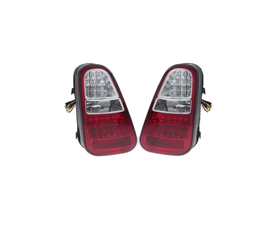 Stop spate, lampa Mini One/Cooper/Cabrio (R50/R52/R53), 07.2004-07.2007, model tuning, montare spate, stanga+dreapta, cu indicator led; LED+W16W; cromat, rosu, transparent; cu soclu bec; tuning; Taiwan