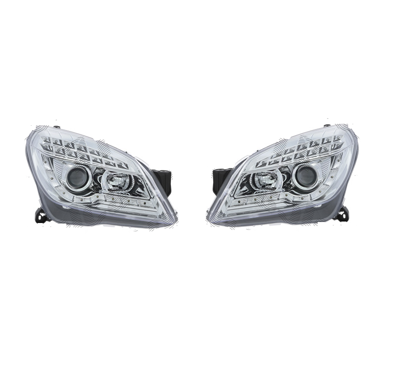 Far Opel Astra H, 10.2003-04.2007, model tuning, montare fata, stanga+dreapta, cu indicator led; cu lumina de parcare LED; H1+H1+LED; manual; transparent, argintiu; cu becuri; tuning; halogen, Taiwan