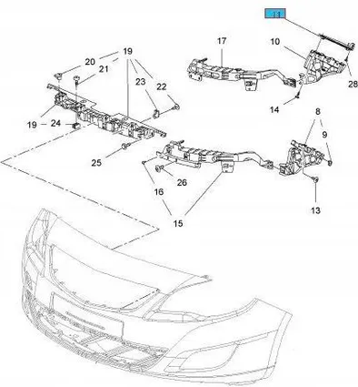 Suport bara protectie, spoiler Opel Astra J, 2012-, montare fata, dreapta, mic, RapidAuto