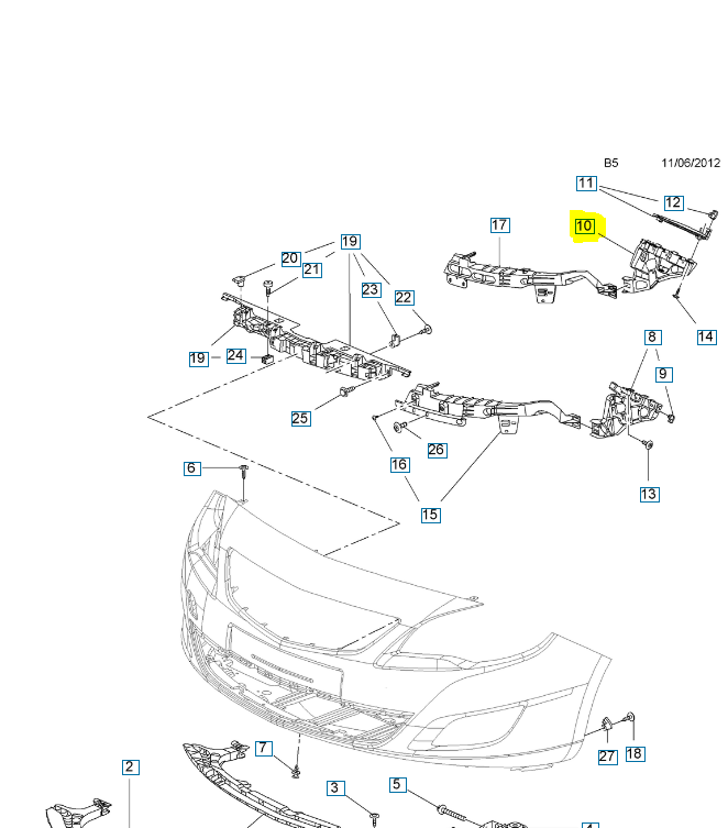 Suport bara protectie, spoiler Opel Astra J, 2012-, montare fata, stanga, mare, RapidAuto