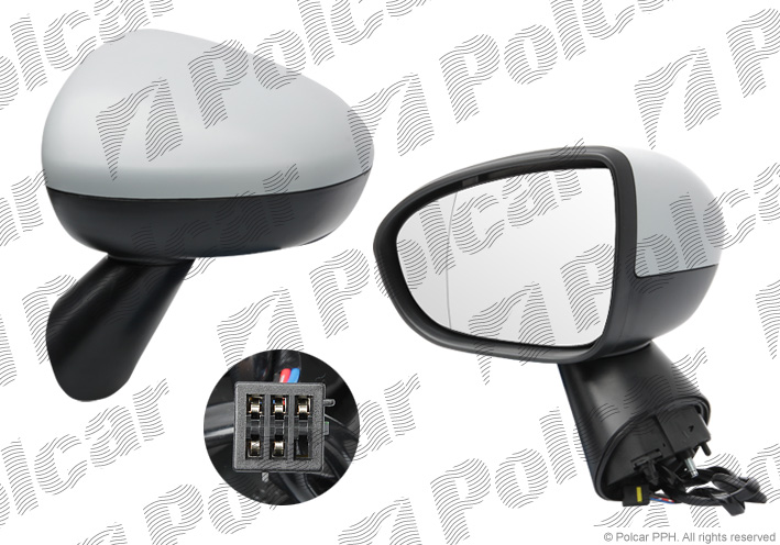 Oglinda exterioara Opel Meriva B, 06.2010-01.2014; Meriva B, 01.2014-, montare dreapta, reglaj electric; grunduit; incalzit; sticla convexa; 6 gauri / 5 pini; brat oglinda grunduit, View Max