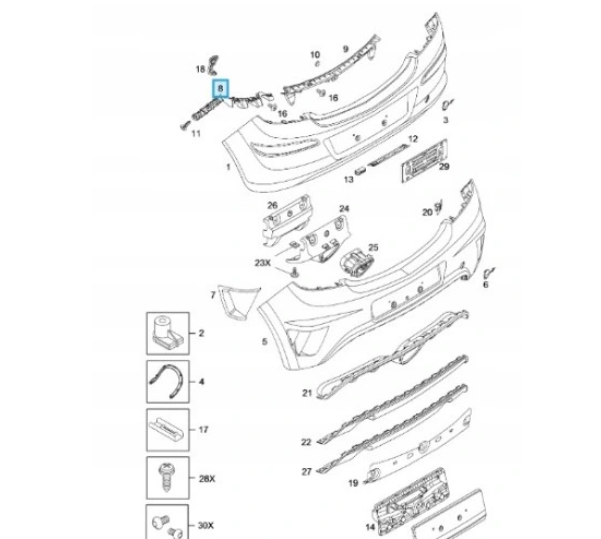 Suport bara protectie, spoiler Opel Corsa D, 07.2006-12.2014, montare spate, dreapta, original