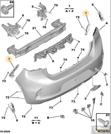 Suport bara protectie, spoiler Opel Corsa/-E F, 06.2019-12.2023, montare spate, dreapta, RapidAuto