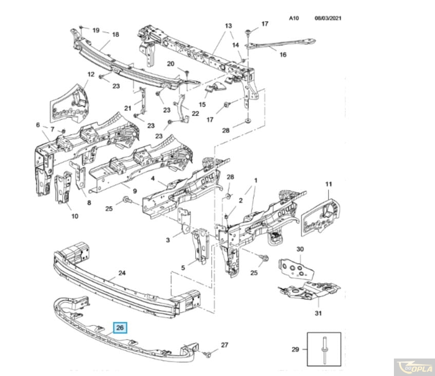 Armatura bara fata Opel Astra K, 10.2015-02.2022, montare inferior, RapidAuto