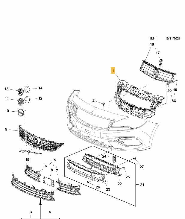 Suport bara protectie, spoiler Opel Astra K, 2020-02.2022, montare fata, centrala, RapidAuto