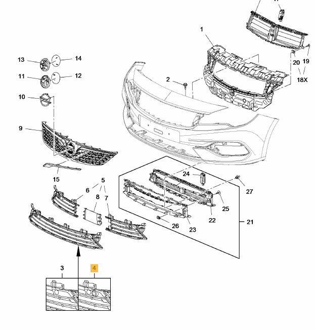 Grila bara protectie, spoiler Opel Astra K, 2020-02.2022, montare fata, cu gauri senzori parcare (PDC); negru, RapidAuto