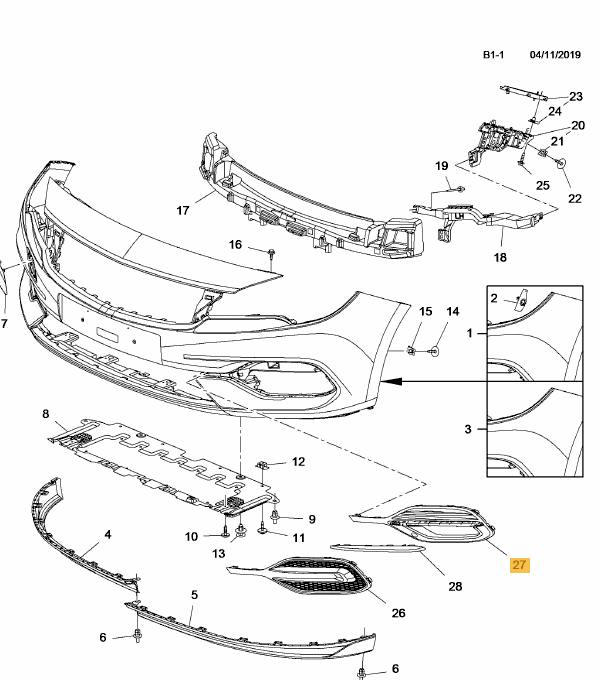 Grila bara protectie, spoiler Opel Astra K, 2020-02.2022, montare fata, dreapta, negru, RapidAuto